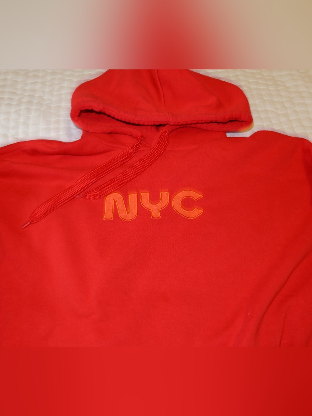 NYC Red Hoodie with Orange Appliqué